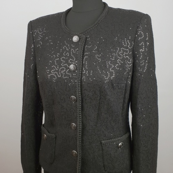 Chanel Paillettes Tweed Blazer Women Size 44